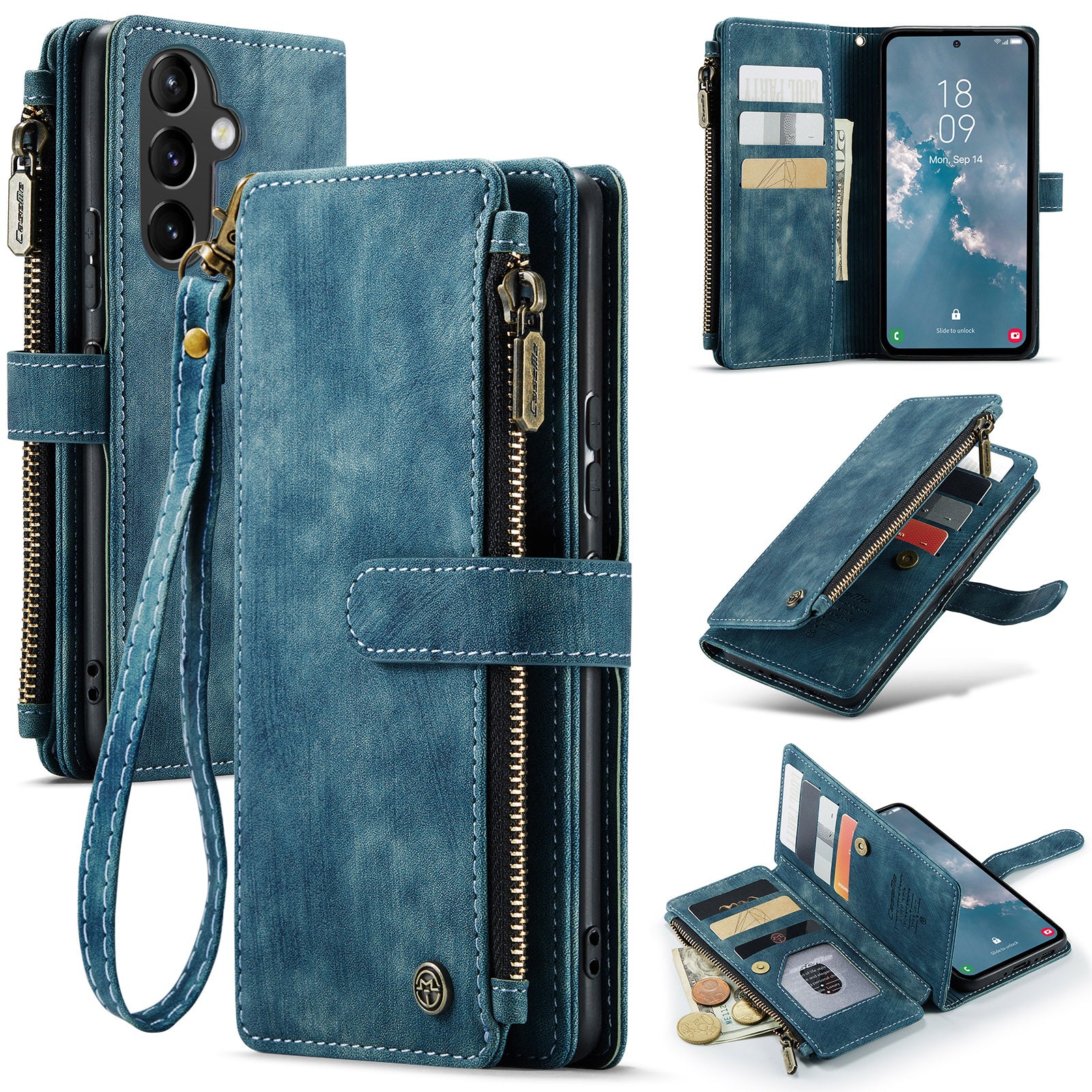 CASEME C30 Series for Samsung Galaxy A54 5G PU Leather Phone Case Stand Card Holder Zipper Pocket Anti-scratch Protective Phone Cover CASEME C30 Series for Samsung Galaxy A54 5G PU Leather Phone Case Stand Card Holder Zipper Pocket Anti-scratch Protective Phone Cover
